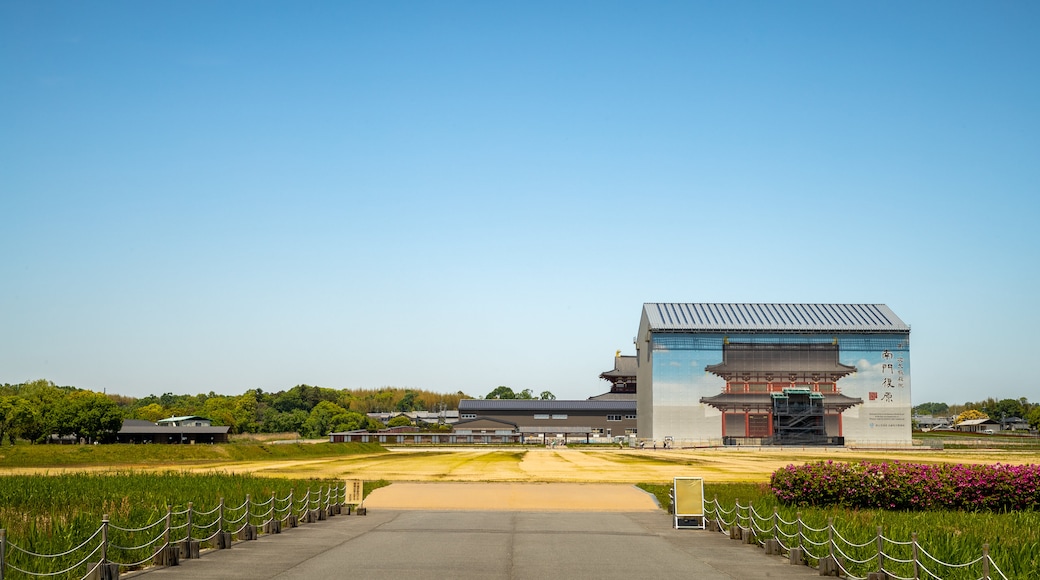 Heijo Palace which includes a sunset and a park