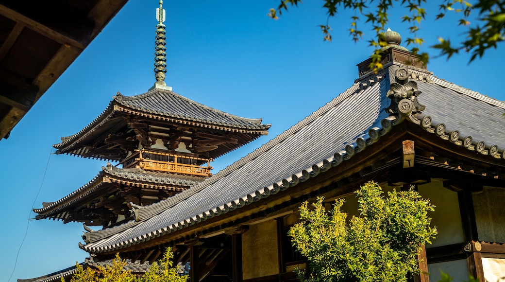 Hokiji Temple which includes a temple or place of worship and heritage elements