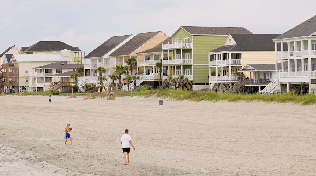 Cherry Grove Pier showing general coastal views, a beach and a coastal town