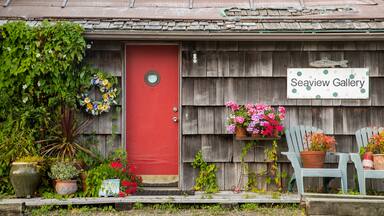 Long Beach featuring signage and flowers