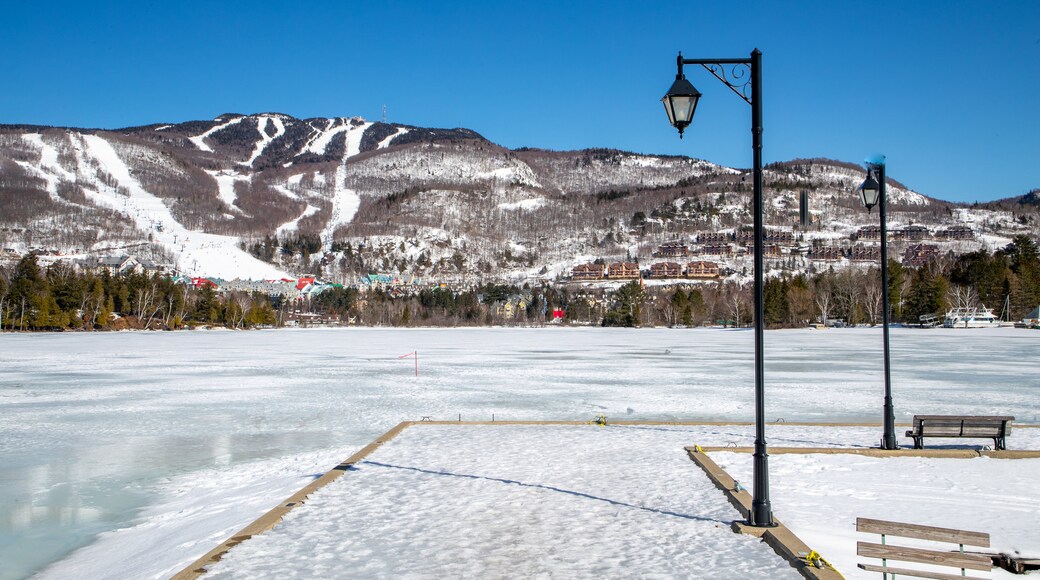 Lake Tremblant showing landscape views, snow and a lake or waterhole