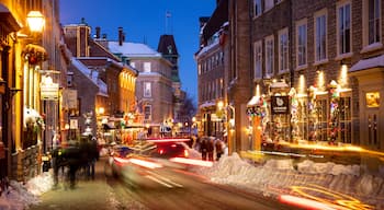 Old Quebec showing night scenes, a city and street scenes