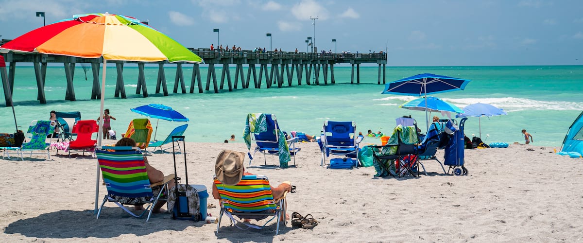 Venice Fishing Pier featuring general coastal views and a beach as well as a couple
