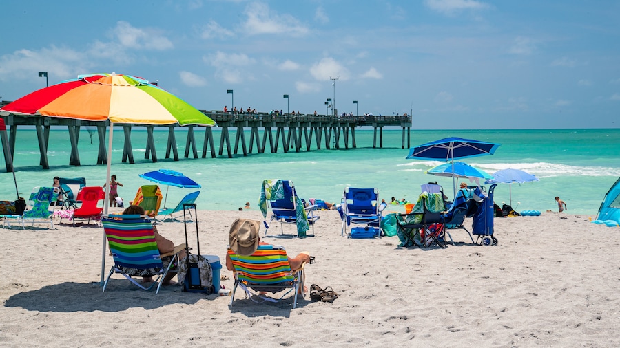 Venice Fishing Pier featuring general coastal views and a beach as well as a couple