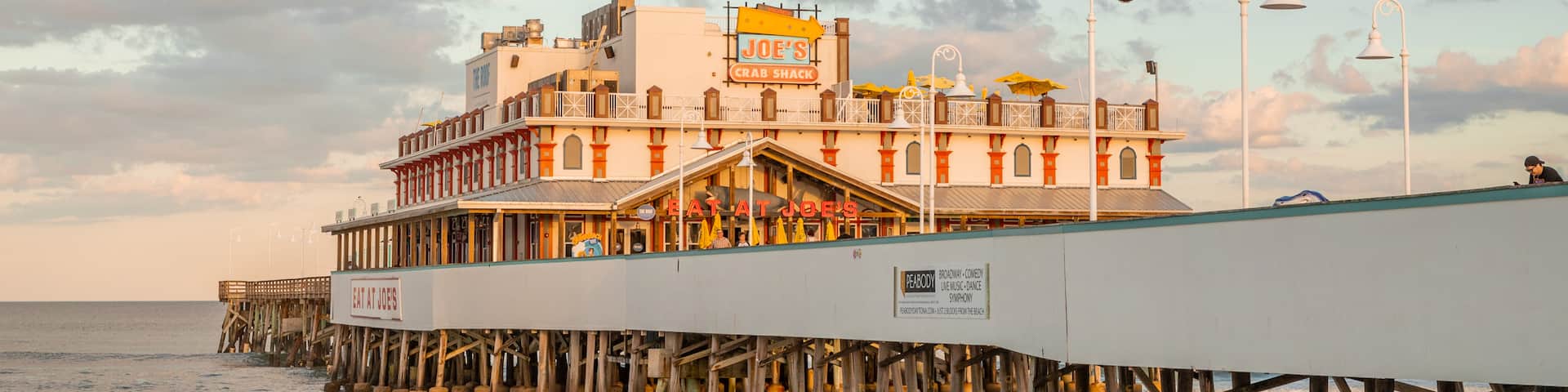 Daytona Beach Pier which includes general coastal views, a sunset and a sandy beach
