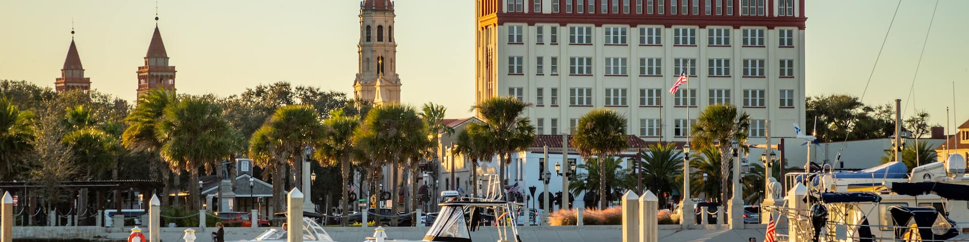 St. Augustine Municipal Marina featuring a sunset and a bay or harbor
