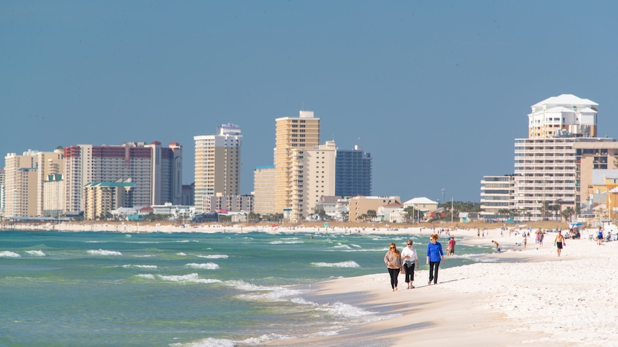 Florida Panhandle featuring a coastal town, a sandy beach and general coastal views