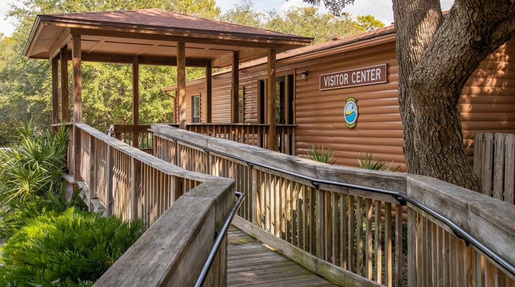 Camp Helen State Park showing signage and a bridge