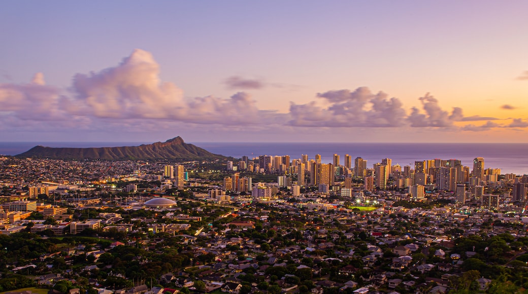 Tantalus showing landscape views, a sunset and a city