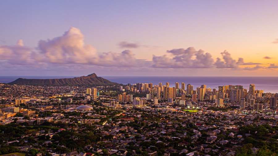 Tantalus showing landscape views, a sunset and a city