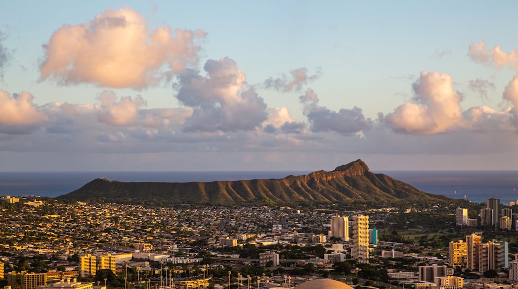 Tantalus which includes a city, landscape views and a sunset