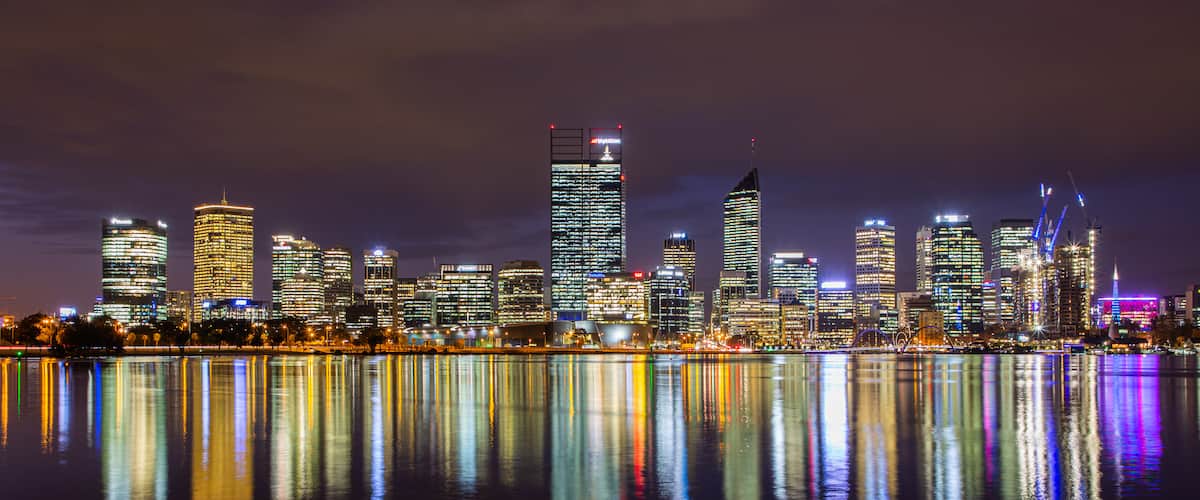 Perth Central Business District featuring a city, night scenes and a bay or harbor