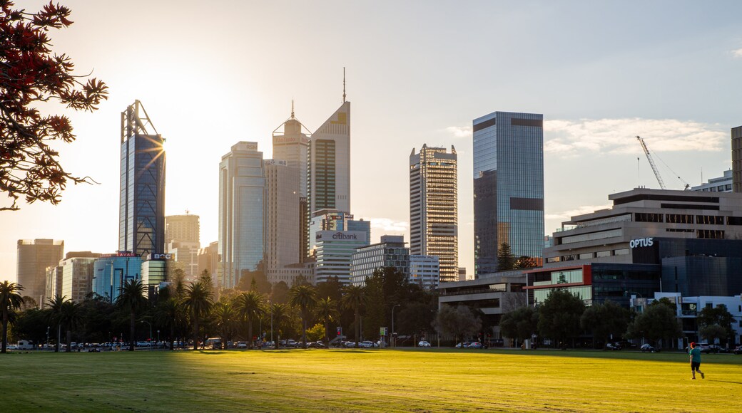 Langley Park featuring a park, a sunset and a city