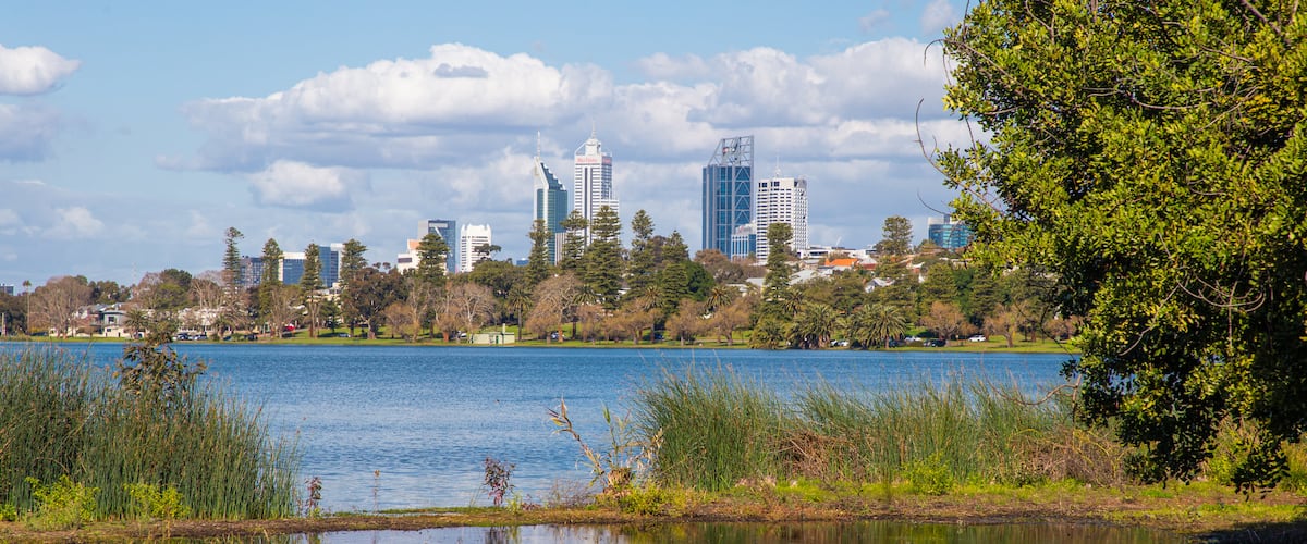 Lake Monger showing a city and a river or creek