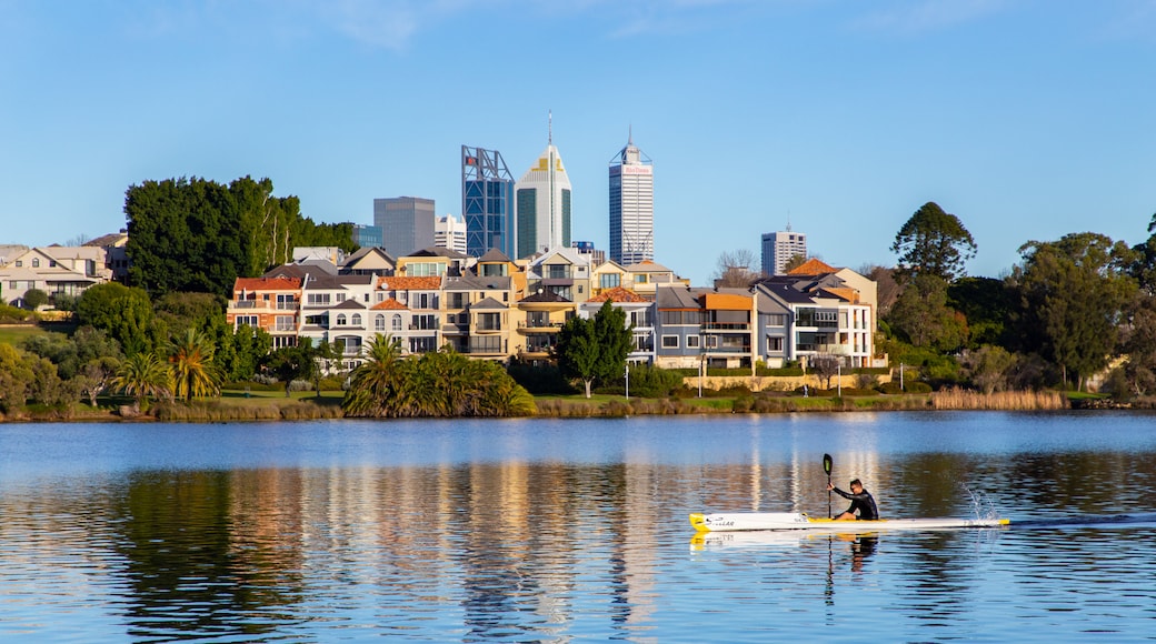 East Perth showing kayaking or canoeing and a river or creek as well as an individual male