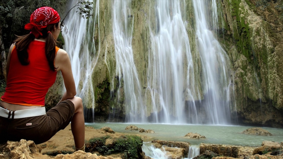 Los Haitises National Park showing forest scenes and a waterfall as well as an individual female