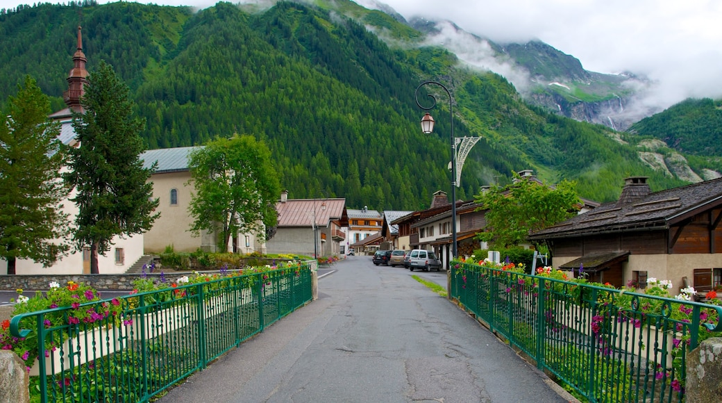 Argentiere showing street scenes, mountains and a small town or village