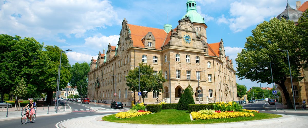 Bamberg mostrando flores, una pequeña ciudad o pueblo y patrimonio de arquitectura