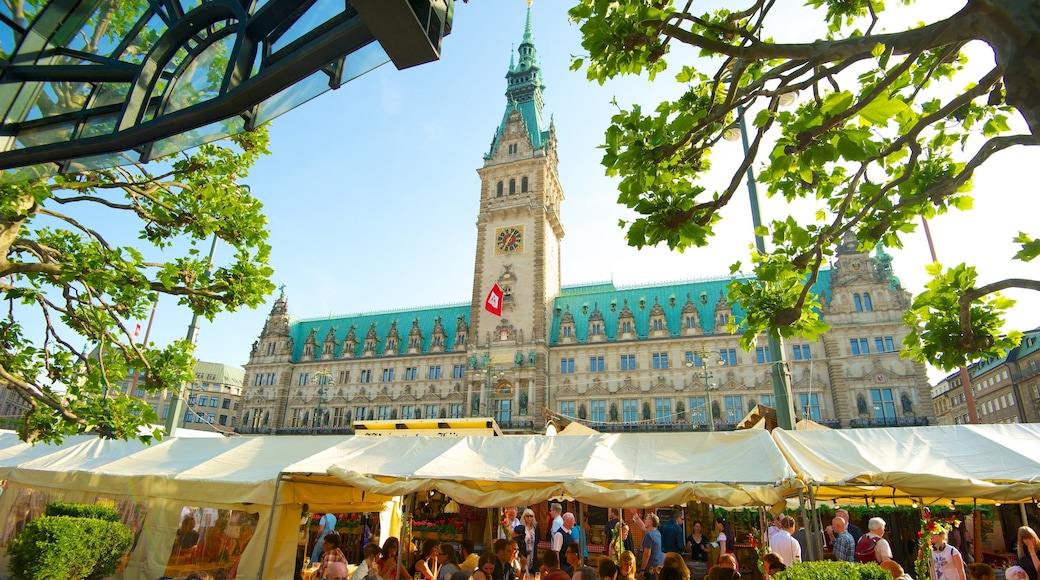 Hamburg rådhus fasiliteter samt historisk arkitektur, administrativ bygning og by