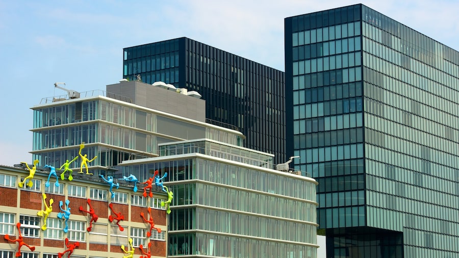 Dusseldorf-Hafen featuring a city, a high rise building and outdoor art
