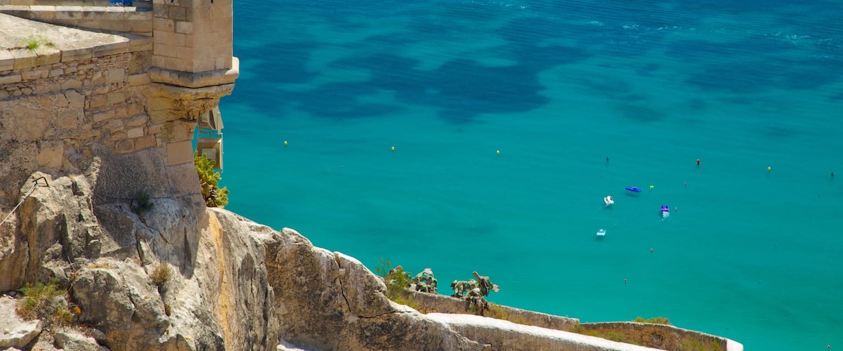 Castle of Santa Barbara which includes heritage elements, views and general coastal views
