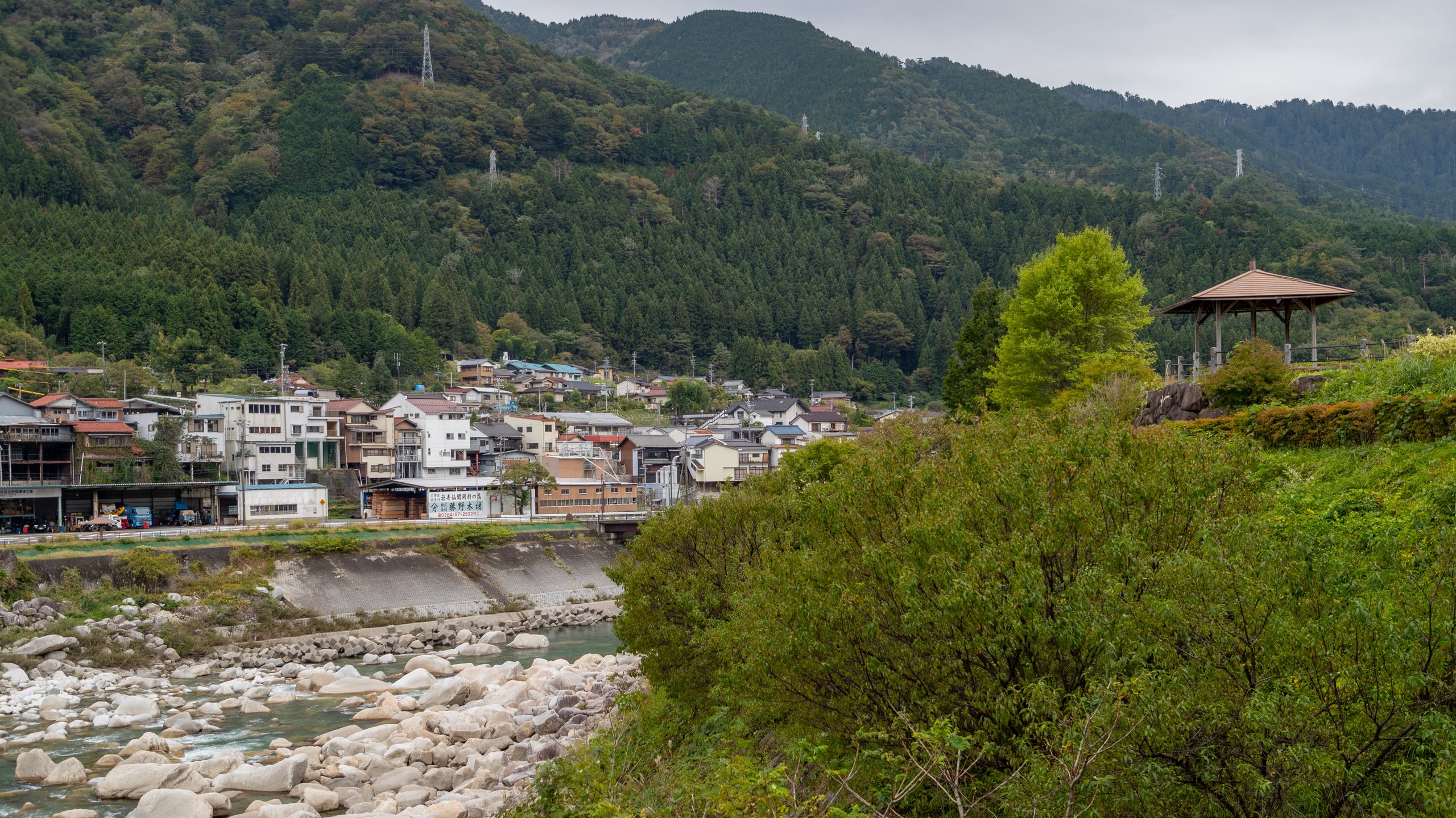 Nagiso showing landscape views and a small town or village
