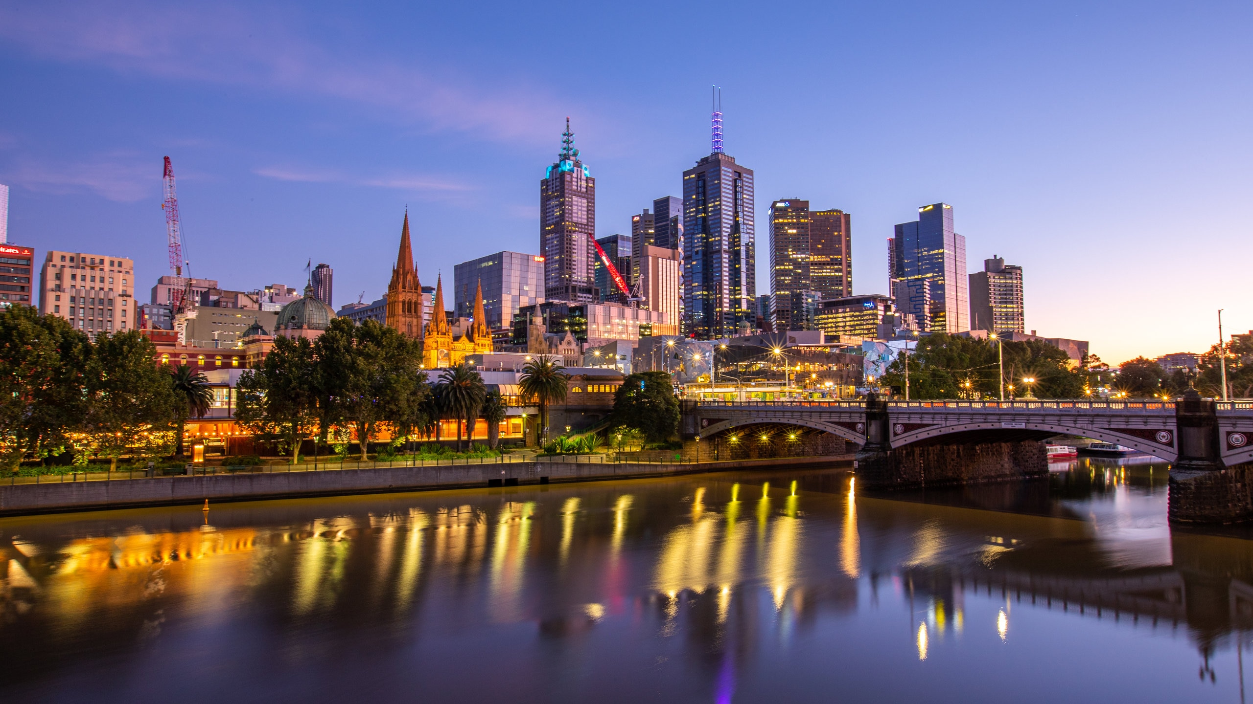 Melbourne and Flinders Street Station at Night, South Bank, Melbourne, VIC,  Australia Images, Fine Art Landscape Photography