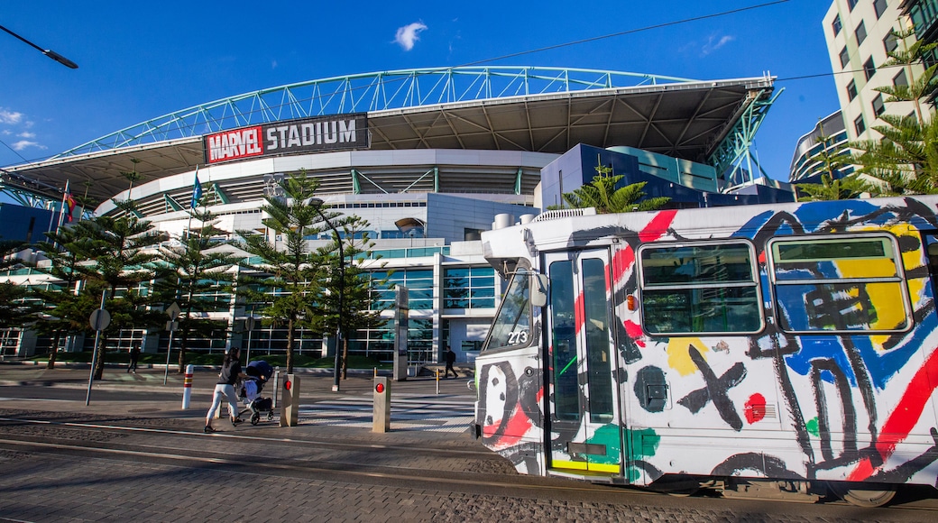 Marvel Stadium which includes railway items and signage