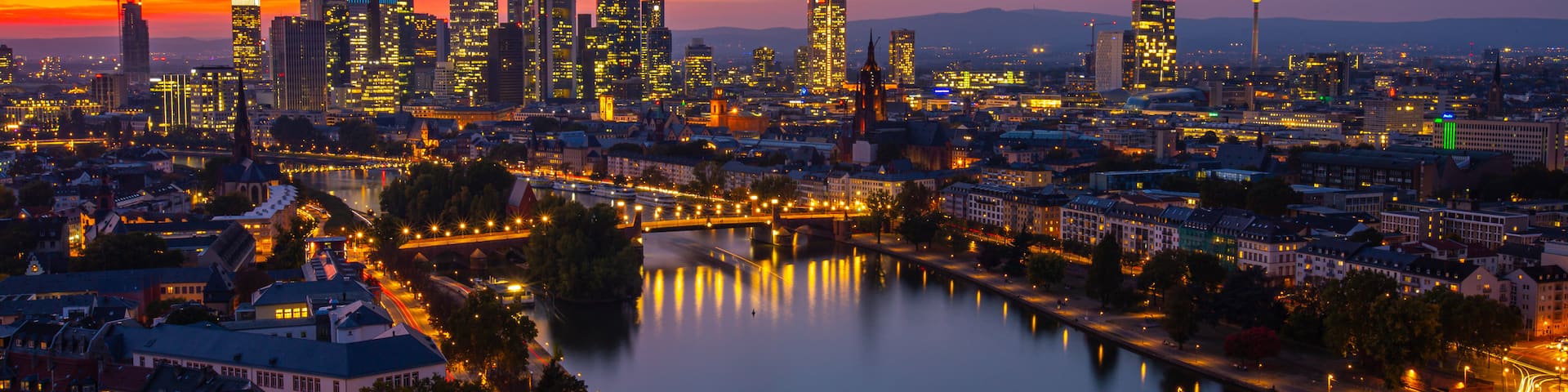 Frankfurt showing a river or creek, a city and night scenes