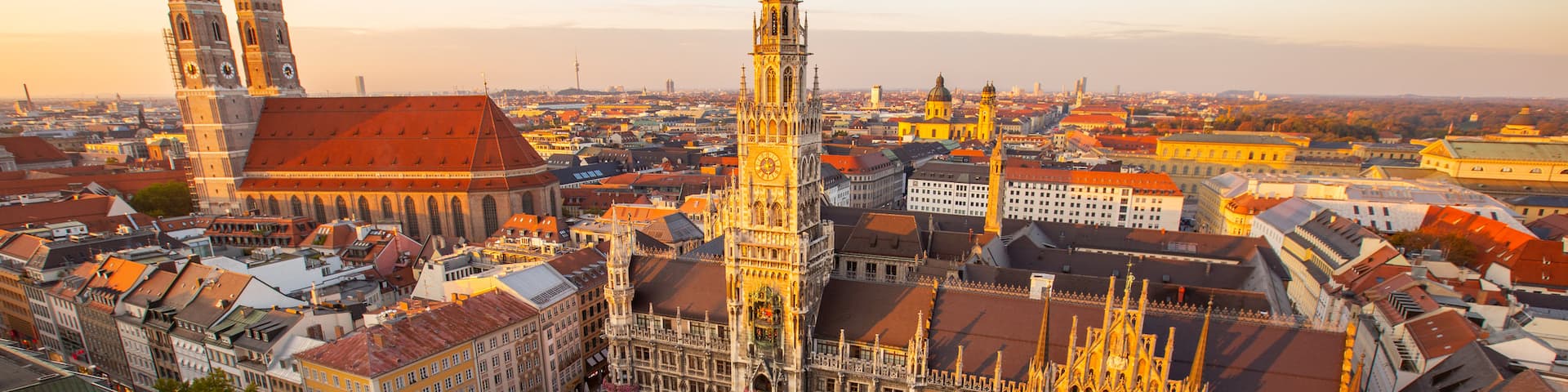 Marienplatz featuring landscape views, a city and a sunset