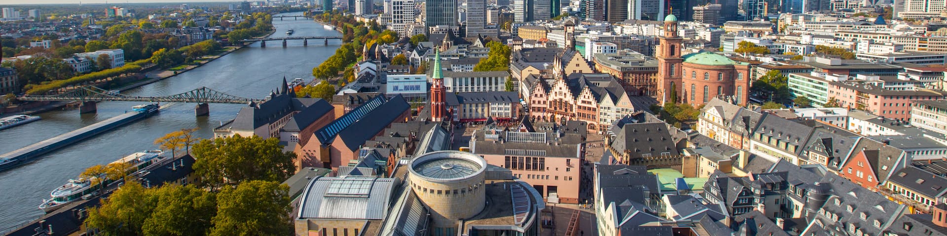 Frankfurt Cathedral showing landscape views and a city