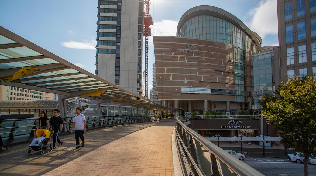 Muza Kawasaki Symphony Hall showing street scenes and a city