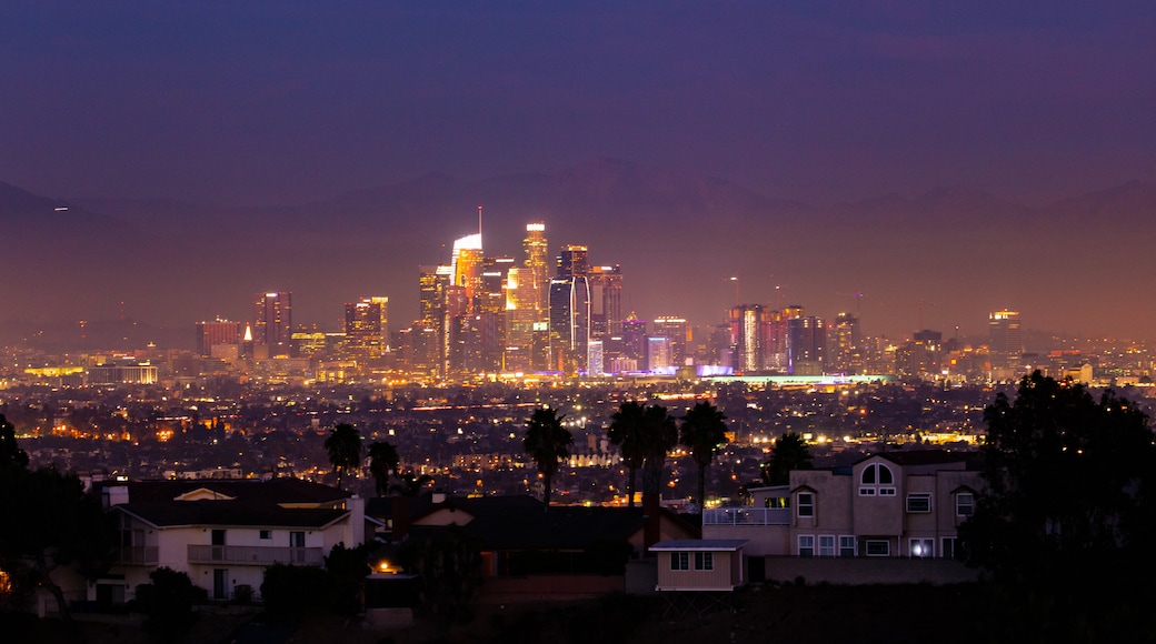 Kenneth Hahn State Recreation Area featuring night scenes, landscape views and a city