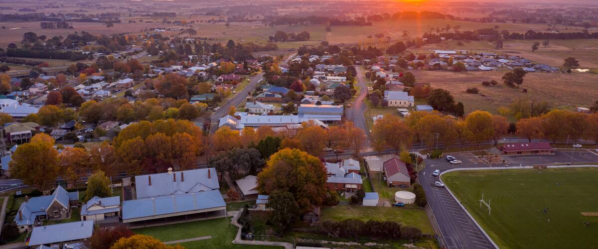 Millthorpe featuring landscape views, a small town or village and a sunset