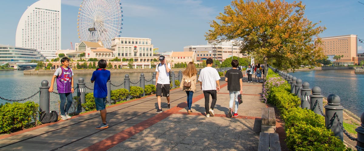 Kishamichi Promenade featuring a bay or harbor and street scenes