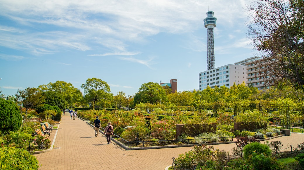 Yokohama Marine Tower showing a garden