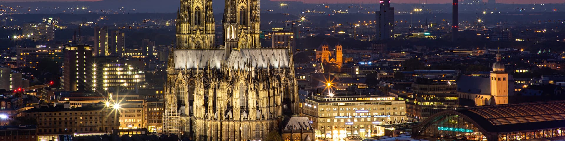 Cologne Triangle Panorama which includes night scenes, heritage architecture and a city