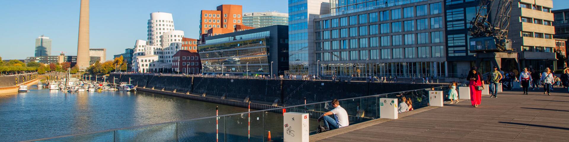 Harbor Bridge showing a river or creek and a city