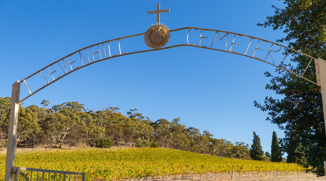 Sevenhill showing signage and a cemetery