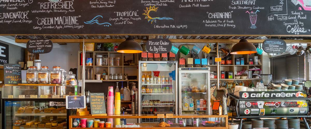 Woodside showing cafe scenes, interior views and signage