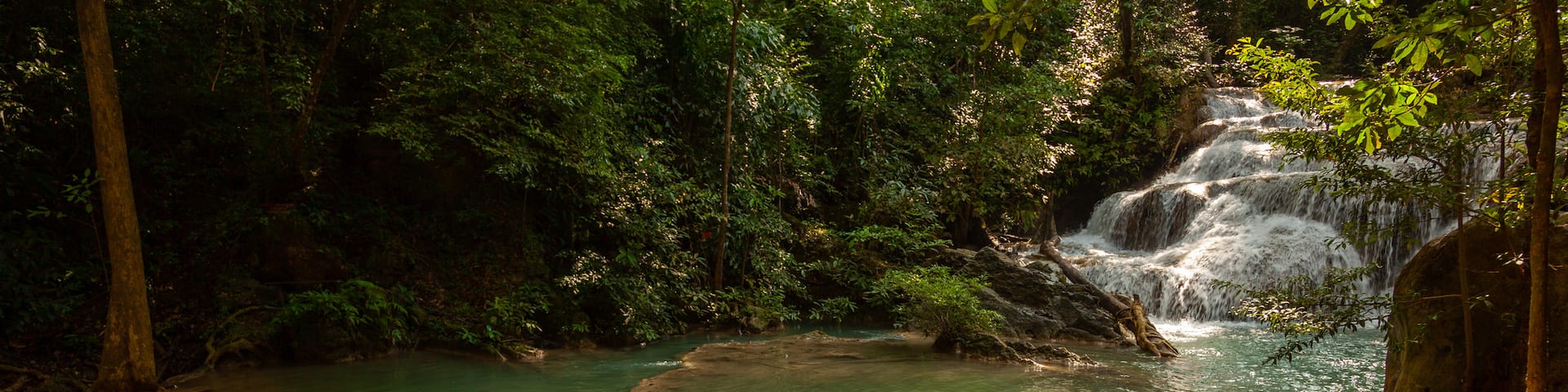 Erawan National Park showing a river or creek as well as a couple