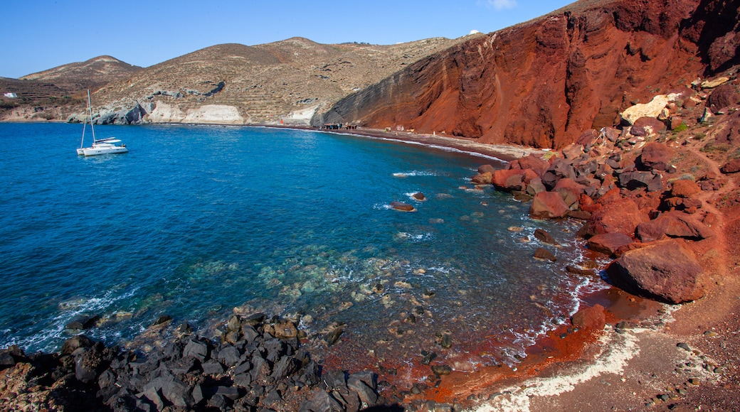 Red Beach showing rugged coastline and general coastal views