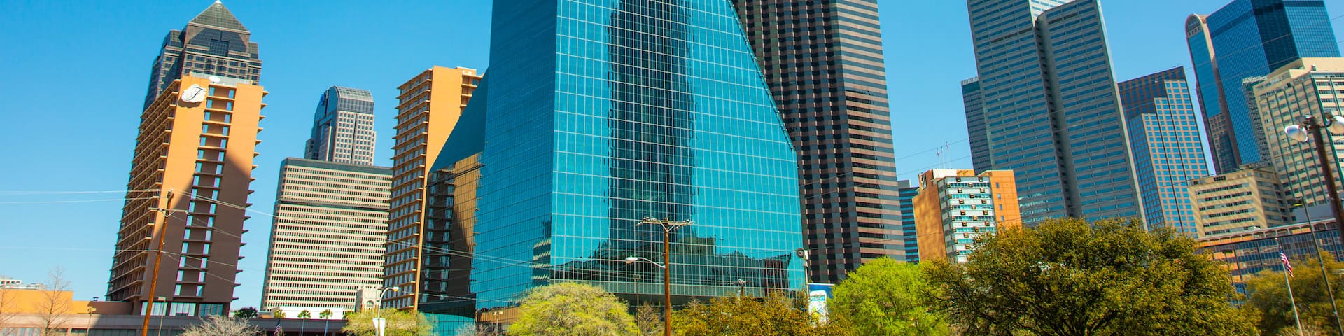 Downtown Dallas which includes modern architecture, a high rise building and a city