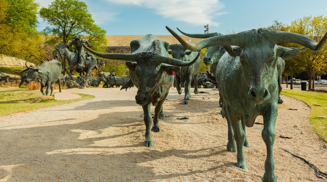 Pioneer Plaza which includes outdoor art and a statue or sculpture