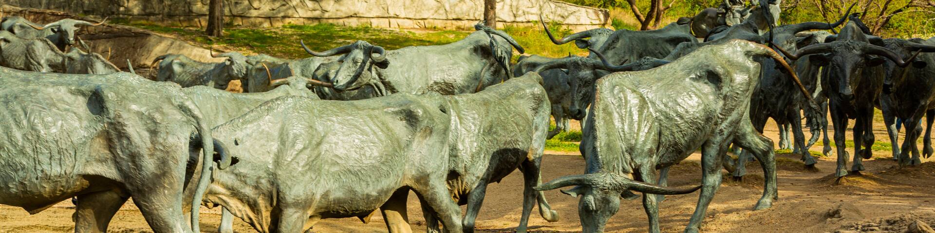 Pioneer Plaza showing outdoor art and a statue or sculpture