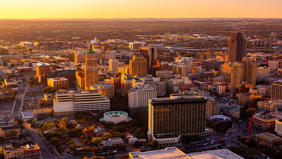 Panoramic view of San Antonio skyline from the Tower of the Americas.