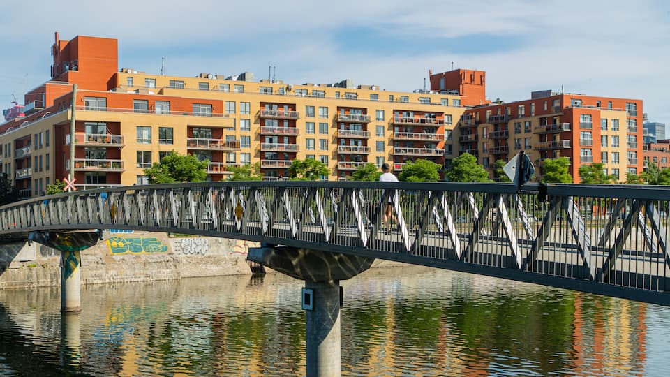 Lachine Canal National Historic Site which includes a bridge and a river or creek