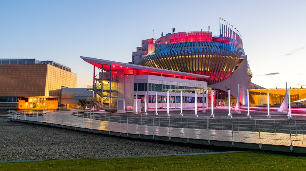 Montreal Casino featuring a sunset and modern architecture