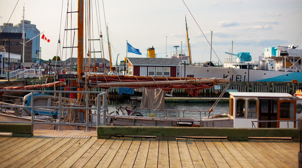 Halifax Waterfront Boardwalk which includes a bay or harbor