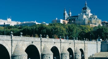 Madrid presenterar en bro, en kyrka eller katedral och historisk arkitektur